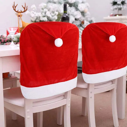4pc Red Hat Dining Chair Slipcovers,Christmas Chair Back Covers Kitchen Chair Covers For Christmas Holiday Festival