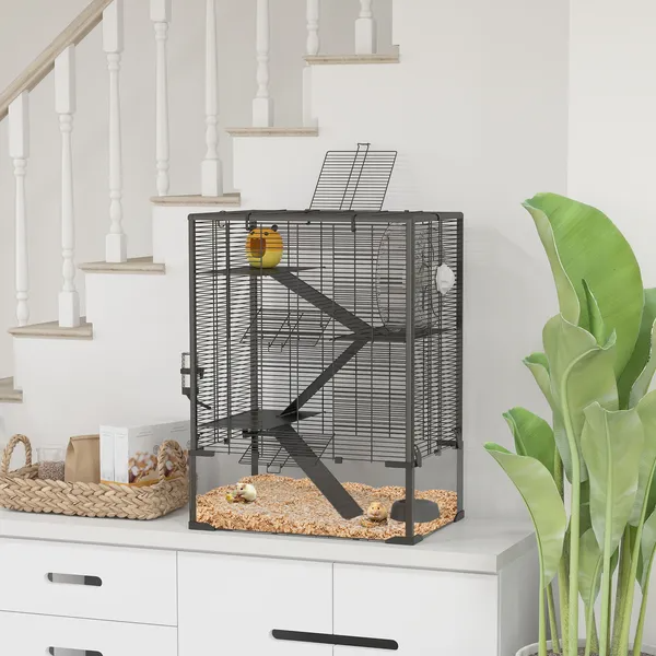 4 Tier Hamster Cage With Deep Tempered Glass Bottom, Running Wheel, Hut, Water Bottle, Food Dish - view 5