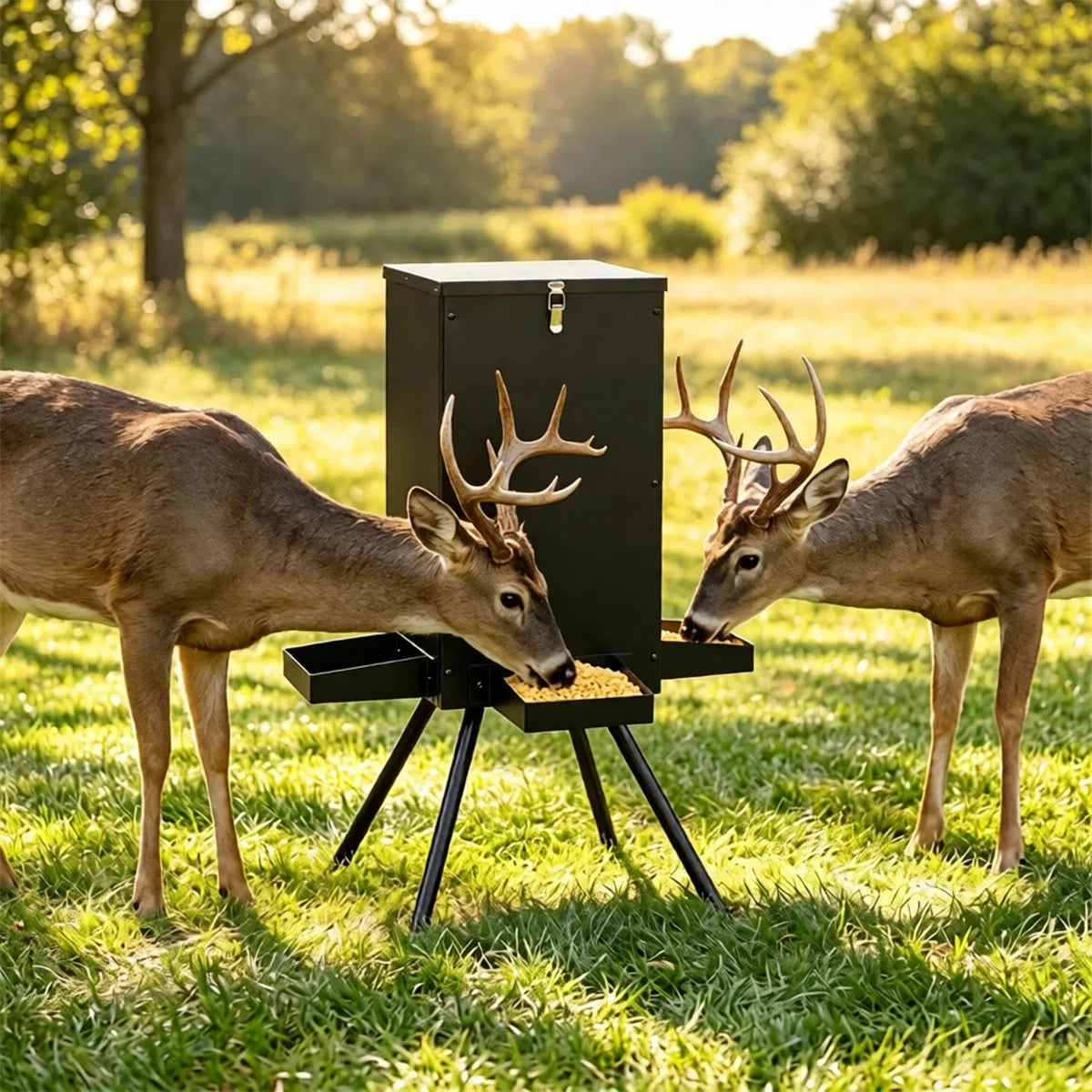 14 Gallon Gravity Deer Feeder 50-90 LBS Capacity Galvanized Coated Steel Wildlife Game Feeder with 4 Feeding Trays - view 3