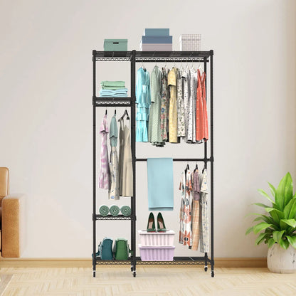 4 Tier Heavy Duty Garment Rack With Wheels Carbon Steel Clothing Rack Portable Wardrobe Clothes Rack With 3 Hanging - view 6