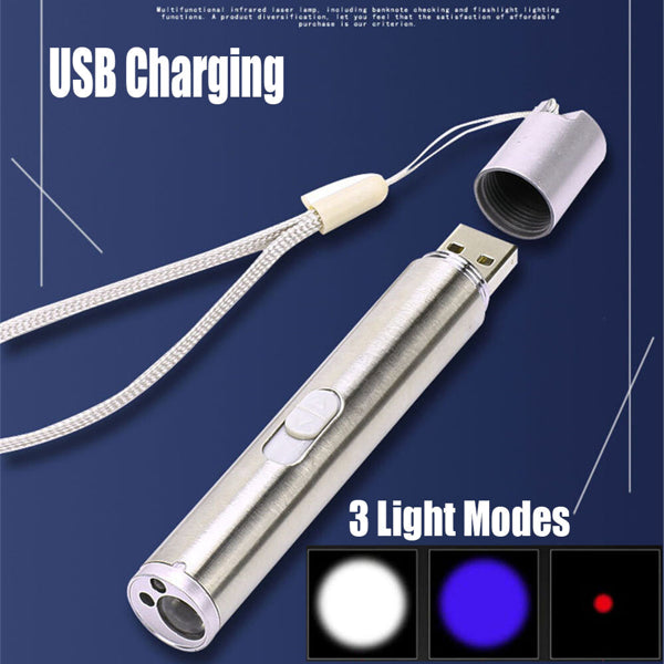 3 In1 1mw USB Rechargeable Pet Toy Pen Flashlight Red Laser Beam UV Light 3-Modes Lamp - view 4