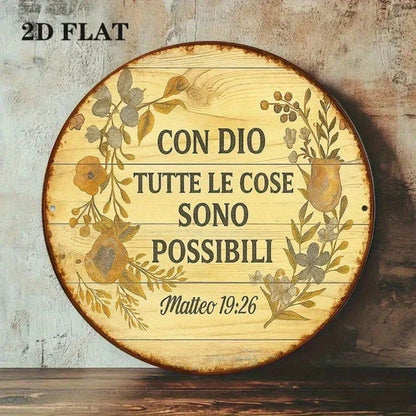 1pc Vintage Italian Phrase "With God Everything Is Possible" Round Aluminum Wall Plaque - view 4