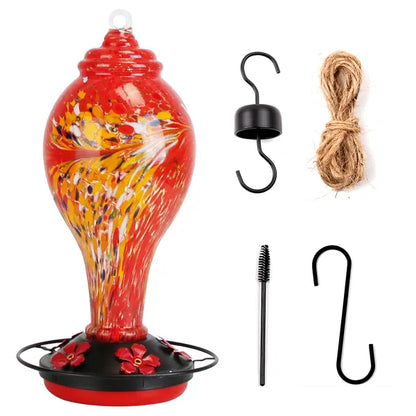Glass Hummingbird Feeder 33OZ Hand Blown Hummingbird Feeder With 5 Flower Feeding Port Perch Ant Moat Hanging Hook S