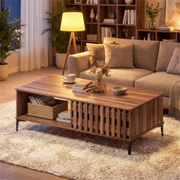 47 Inch Mid-Century Coffee Table With Storage Cabinets & Open Compartment - view 2