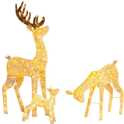3-Piece Lighted Christmas Reindeer Family Set Outdoor Decorations, Weather Proof Deer Family Set Of 3 Christmas