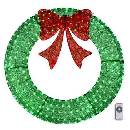 60in Pre-Lit Outdoor Christmas Wreath Decoration, LED Metal Holiday Decor For Home Exterior, Garden W 400 Lights, Bow - view 2