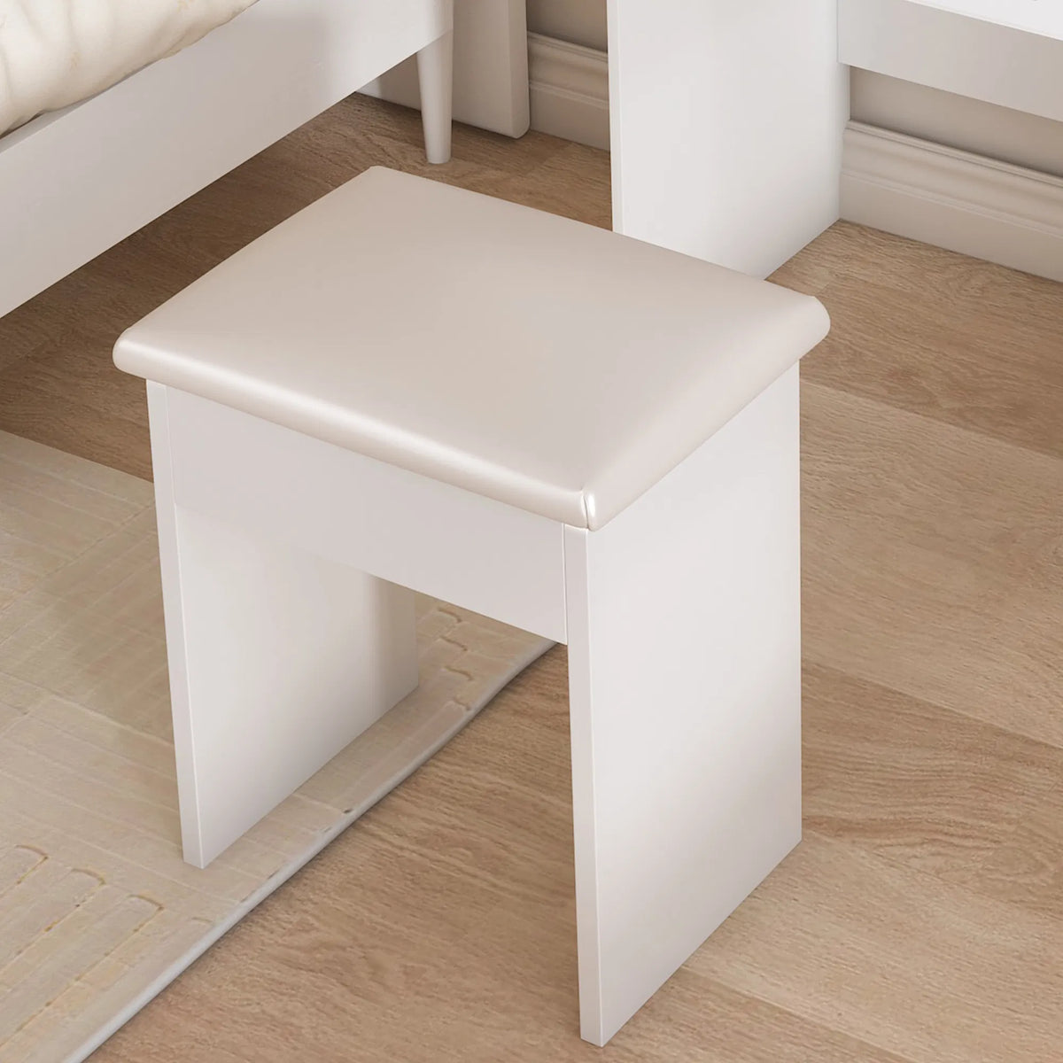 Modern Mini Dressing Table with LED-lit Mirror & Hidden Storage,Includes Padded Stool,Adjustable Brightness Vanity Desk