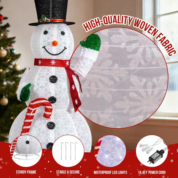 5.7FT Lighted Snowman Holding Candy Cane Christmas Yard Decorations, Pre-lit Pull Up Snowman With 210 White LEDs - view 5