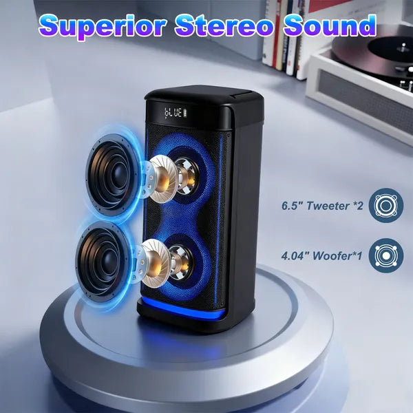 Portable Wireless Party Speaker With LED Light Wireless Mic Remote Control TWS Treble Bass Mic. Echo Music Accompany - view 5