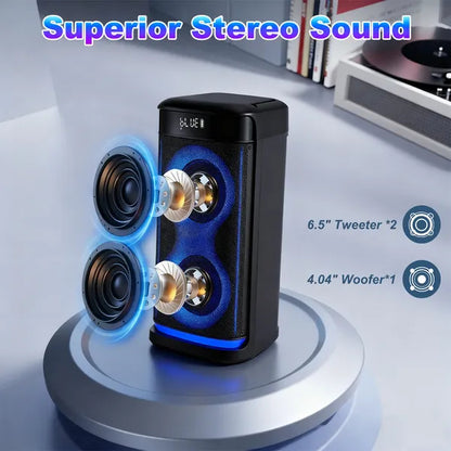 Portable Wireless Party Speaker With LED Light Wireless Mic Remote Control TWS Treble Bass Mic. Echo Music Accompany - view 5