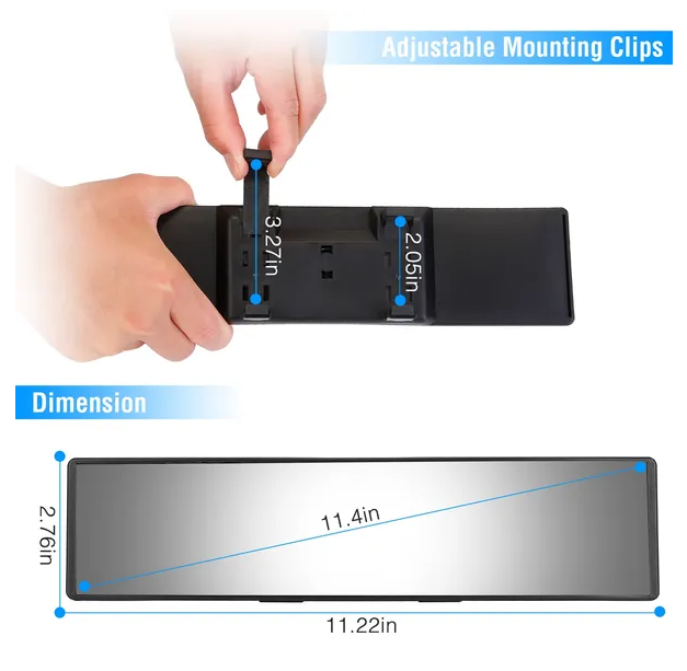 Car Rearview Mirror 11.4in Interior Clip-on Curve Convex Panoramic Anti-glare Rear View Mirrors - view 3