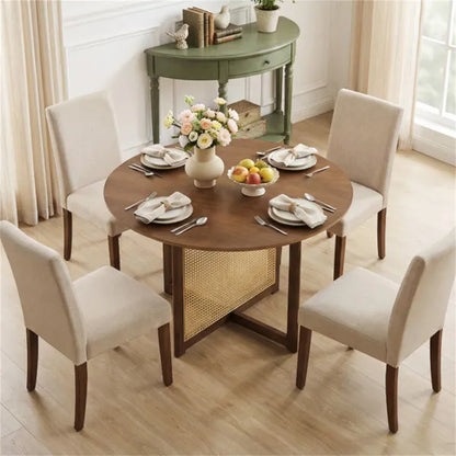 37.5" Round Dining Table For 2-4 People, Mid-Century Modern Kitchen Table With PE Rattan & Rubber Wood Legs - view 3