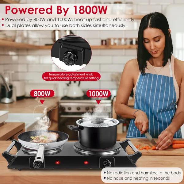 1800W Electric Double Burner Portable Heating Hot Plate Stove Countertop RV Hotplate With 5 Temperature Stepless - view 8