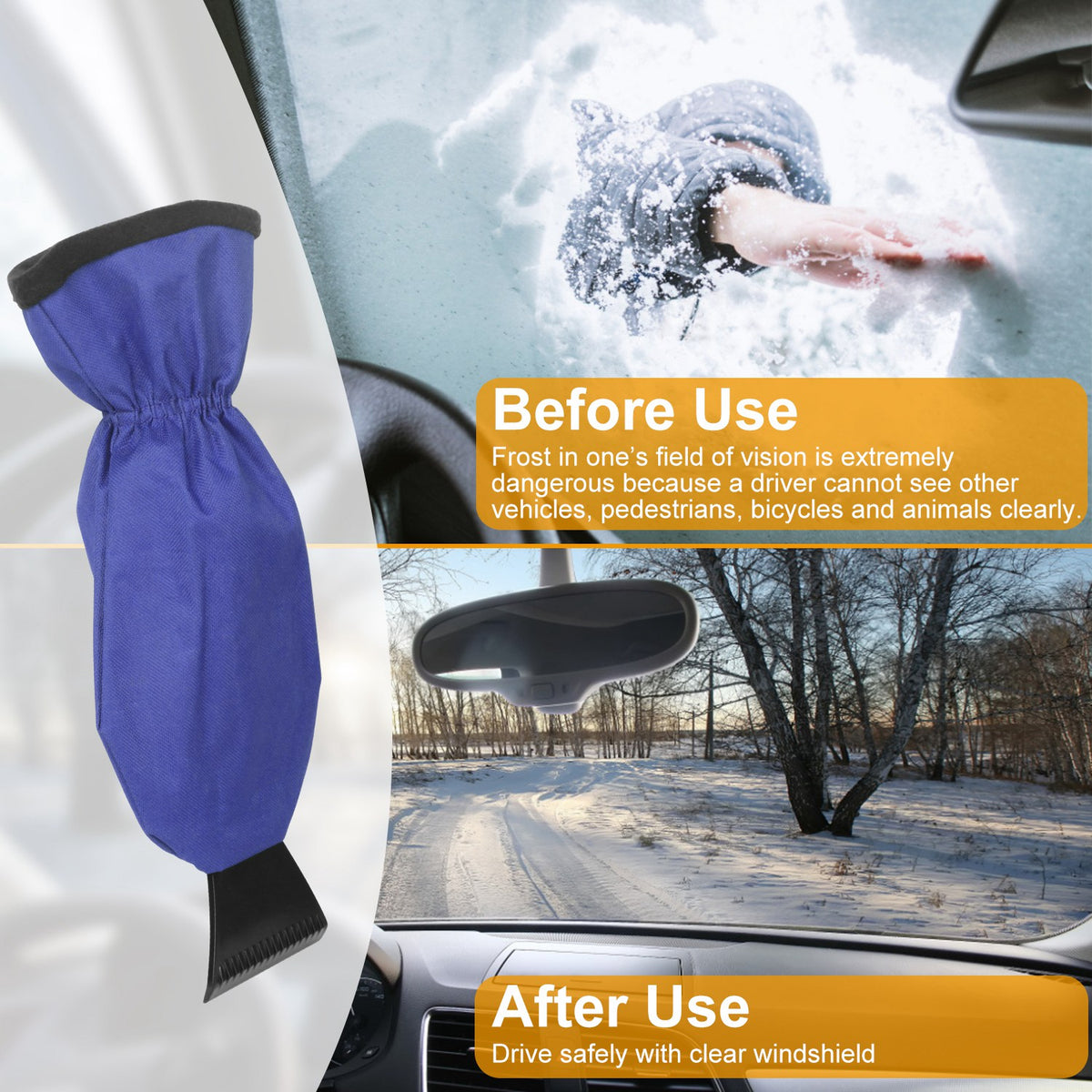 1Pc Ice Scraper Glove Car Windshield Snow Scraper Remover Glove Lined Of Fleece Winter Ice Scraper Mitt Keep Warm - view 6