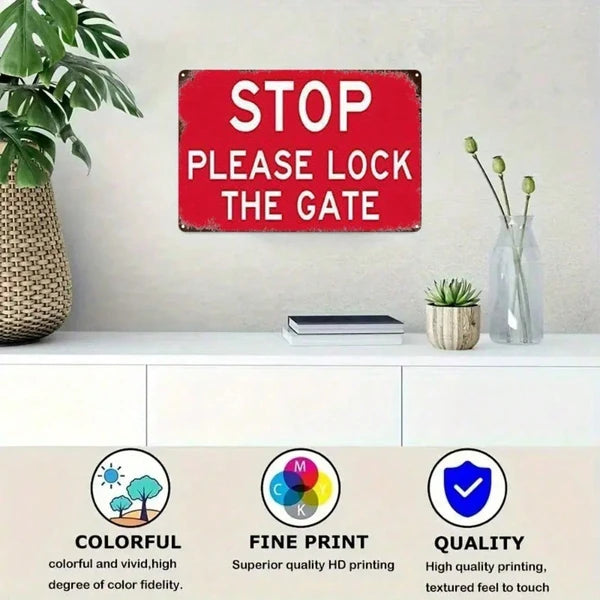 1pc 2D Flat Metal Sign Please Lock The Door, 8x12 Inch Red Warning Sign - view 4