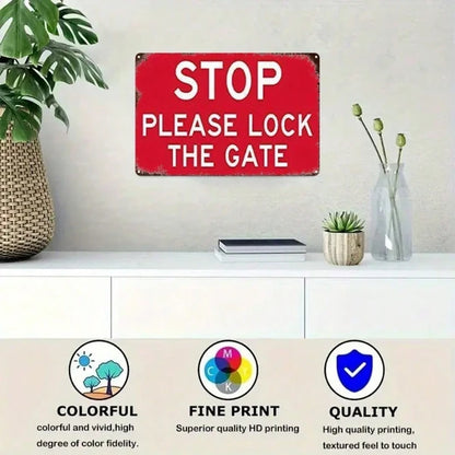 1pc 2D Flat Metal Sign Please Lock The Door, 8x12 Inch Red Warning Sign - view 4