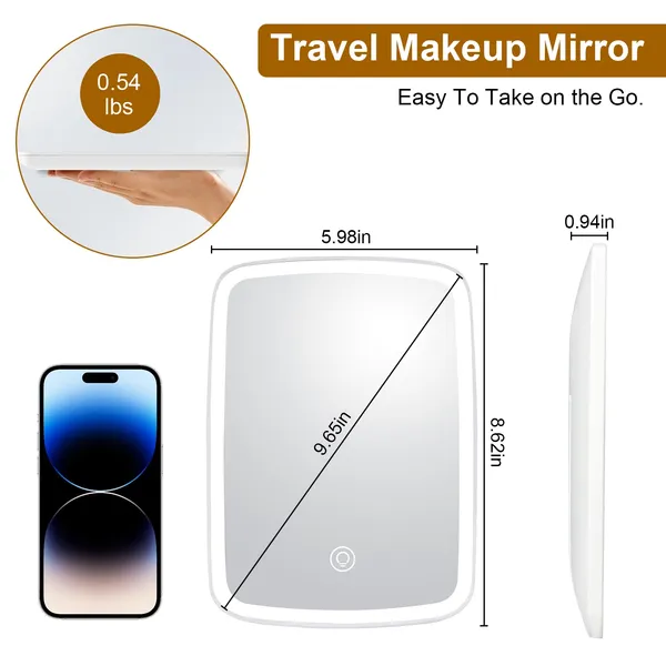 5.98x8.62in Lighted Makeup Mirror Vanity Desk Mirror Small LED - view 5