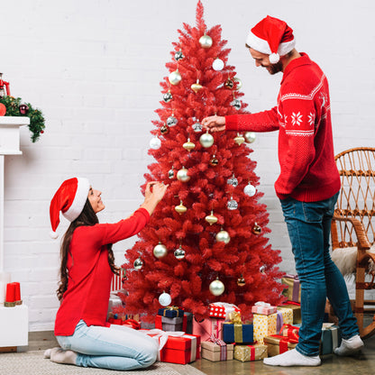 Artificial 7ft Red Christmas Tree With 1066 PVC Branch Tips, Hinged Premium & Foldable Base For Indoor Holiday - view 6