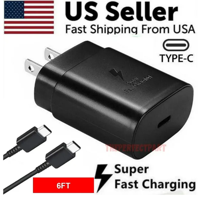 25W Type USB C Super Fast Wall Charger 6FT Cable For Galaxy S20 S21 S22