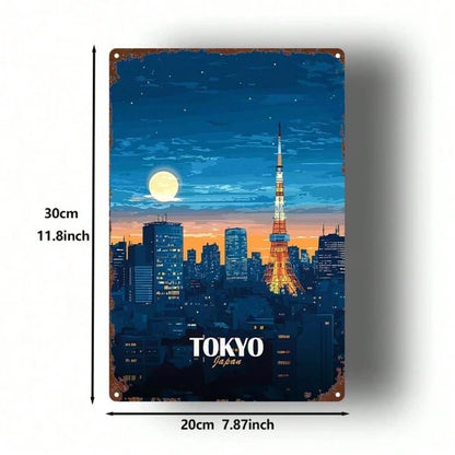 1pc Tokyo Japan Cityscape Metal Sign, 8x12 Inch Rustic Iron Wall Art - view 2