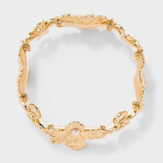 Stretch Flower Bracelet - Gold - view 2
