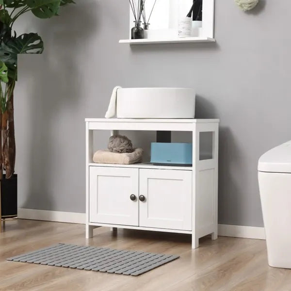 Sink Storage Cabinet, Under Sink Cabinet with Double Doors, Bathroom Vanity Cabinet with Shelves, White-AS - view 4