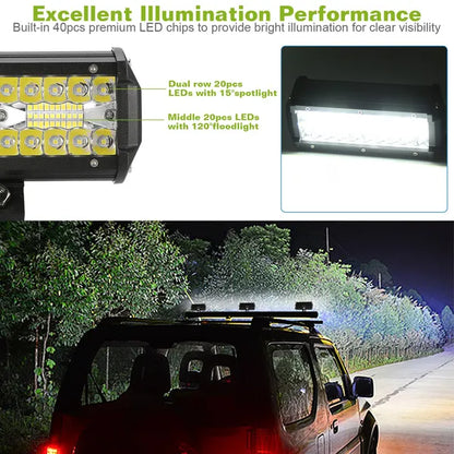 7in LED Light Bar 120W 12000LM LED Work Light Pods Offroad Driving Lights IP67 Waterproof Fog Light Spot Flood Beam - view 2