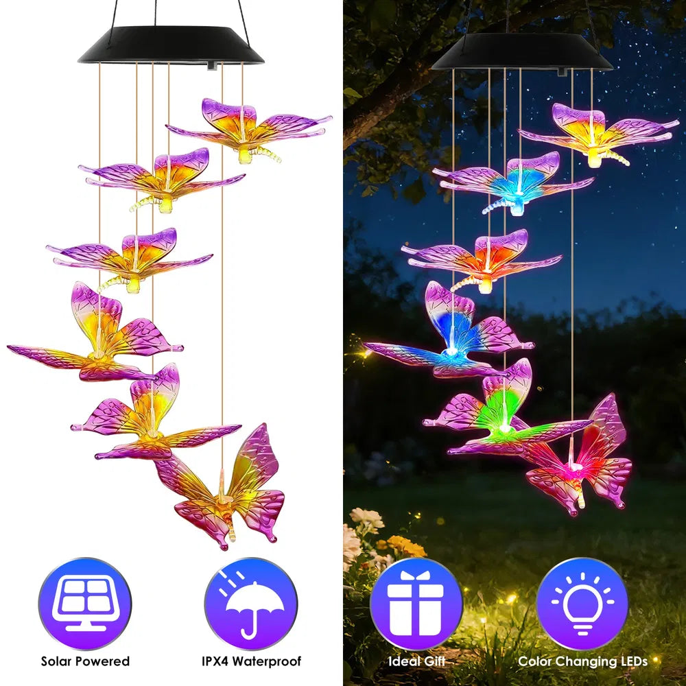 Solar Butterfly Wind Chime 7 Color Changing Wind Chime For Outside IPX4 Waterproof Outdoor Garden Yard Decor - view 7