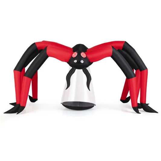 10ft Wide 5ft Tall Giant Halloween Inflatable Spider - LED Head Light + 2 Red Eye Tunnel Lights, Black + Red Color - view 2