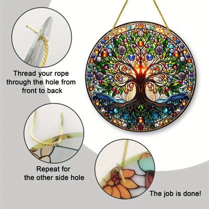 Tree of Life Wall Art Colorful Stained Glass Design Smooth Edges Indoor Outdoor Decor Housewarming Gift Acrylic - view 4