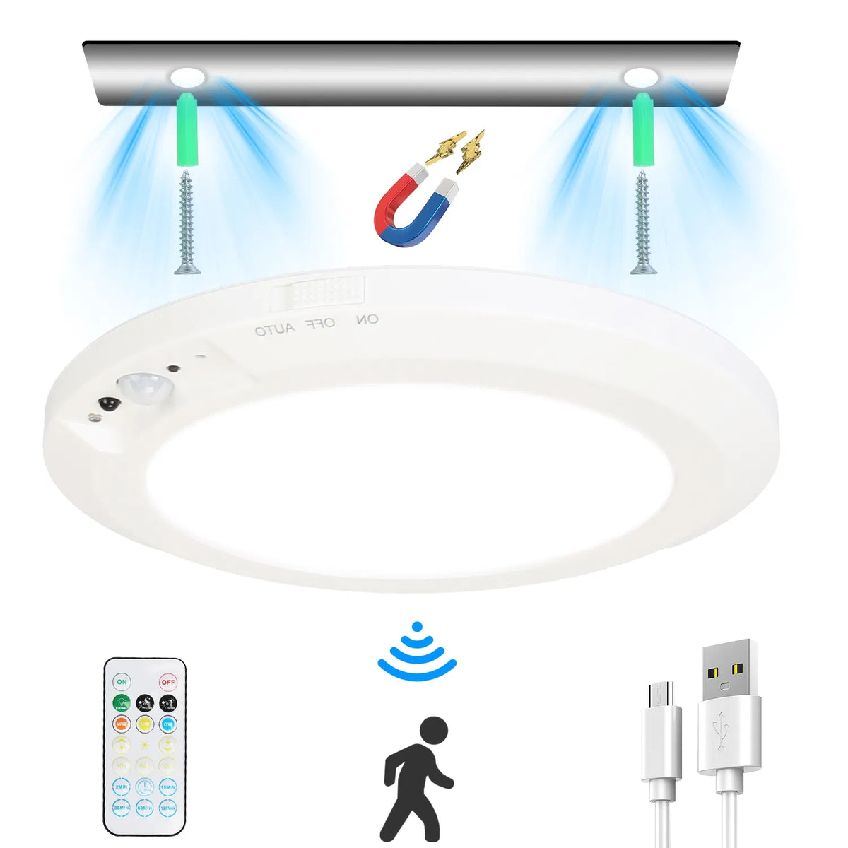 Magnetic Flush Ceiling Light Rechargeable Motion Sensor Ceiling Light Wireless Ceiling Light With Timer Remote Stepless