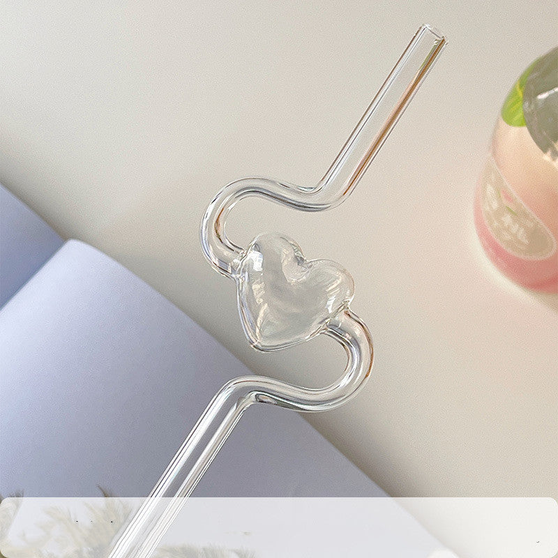 Love Heart Glass Straw Reusable High Borosilicate Glass Drinking Straws Bubble Tea Straws For Cocktails Bar Accessories - view 6