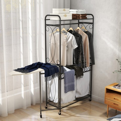 Multi-Functional Laundry Hamper Organizer With Hanging Rail And Storage Shelf Rolling Laundry Cart With Wheels - view 5