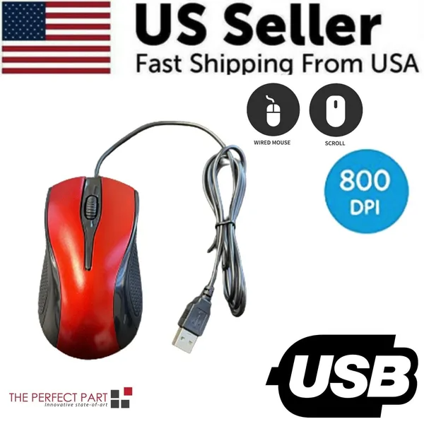 USB 2.0 Optical Wired Scroll Wheel Mouse For PC Laptop Notebook Desktop Red Mice - view 4