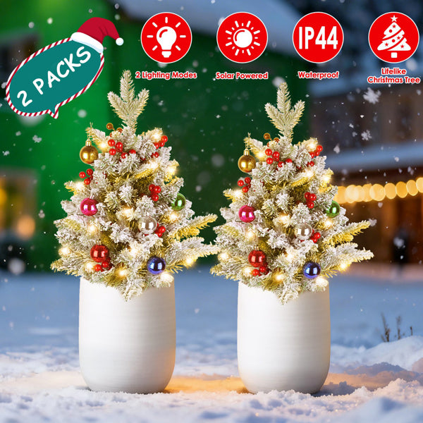 2PCS 50 LED Solar Artificial Christmas Tree - Lifelike Design With 2 Lighting Modes, 600mAh Battery 4H Fast Charge - view 5