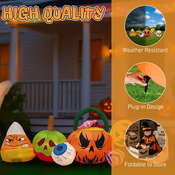 8FT Long Halloween Inflatables Pumpkins Eyeball Candy Outdoor Decorations - view 4