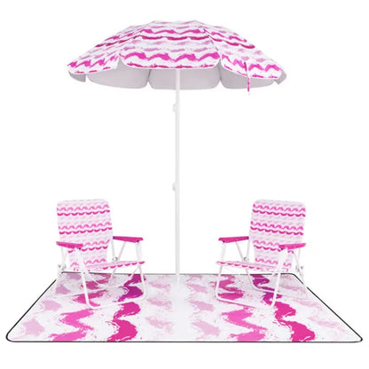 4-Piece Beach Set With 6.2ft Sun-Proof Umbrella, 2 Folding Chairs & 80 X 80 Waterproof Blanket-Pink - view 2