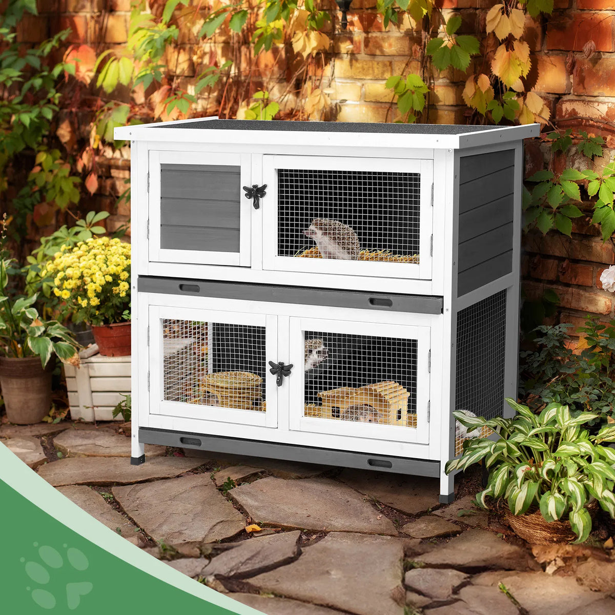 2 Story Solid Wood Rabbit Hutch Bunny Cage with 2 Large Main Rooms, Indoor Outdoor Rabbit House Guinea Pig Cage Pet - view 9