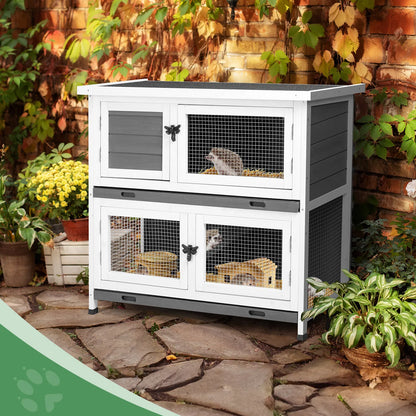 2 Story Solid Wood Rabbit Hutch Bunny Cage with 2 Large Main Rooms, Indoor Outdoor Rabbit House Guinea Pig Cage Pet - view 9