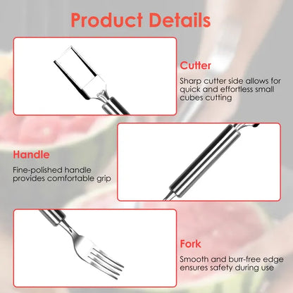 5Pcs 2 In 1 Watermelon Cutter Slicer Fork Stainless Steel Dual Head Watermelon Fruit Cutting Fork Knife For Summer - view 5