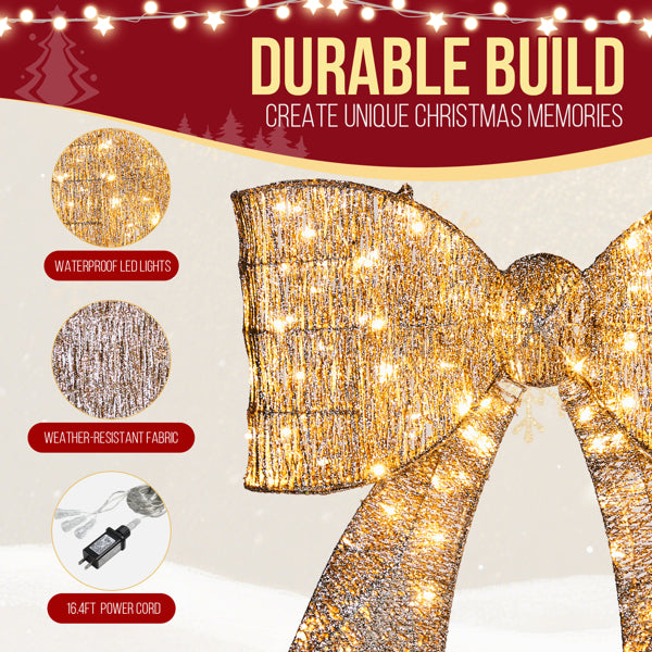 Pre-lit Outdoor Giant Bowknot Christmas Decoration, Lighted Metal Frame With 124 Warm White LED Lights - view 8