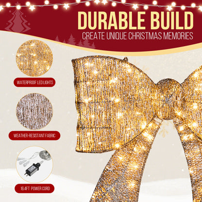 Pre-lit Outdoor Giant Bowknot Christmas Decoration, Lighted Metal Frame With 124 Warm White LED Lights - view 8
