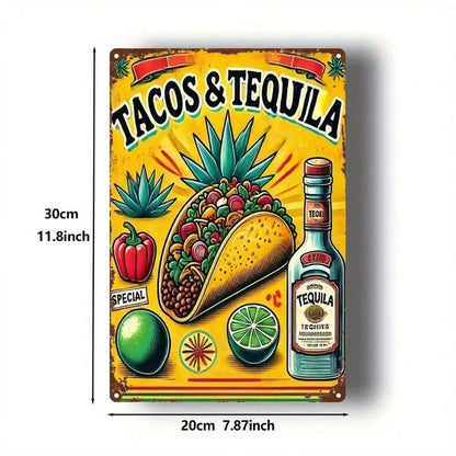 1pc Vintage Mexican Metal Sign, Retro Tortilla Chili Pepper Tequila Wall Art - view 3