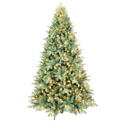 Artificial 7.5ft Blue Green Tint Christmas Tree With 2148 PE PVC Mixed Branch Tips, Memory Wire Iron Wire