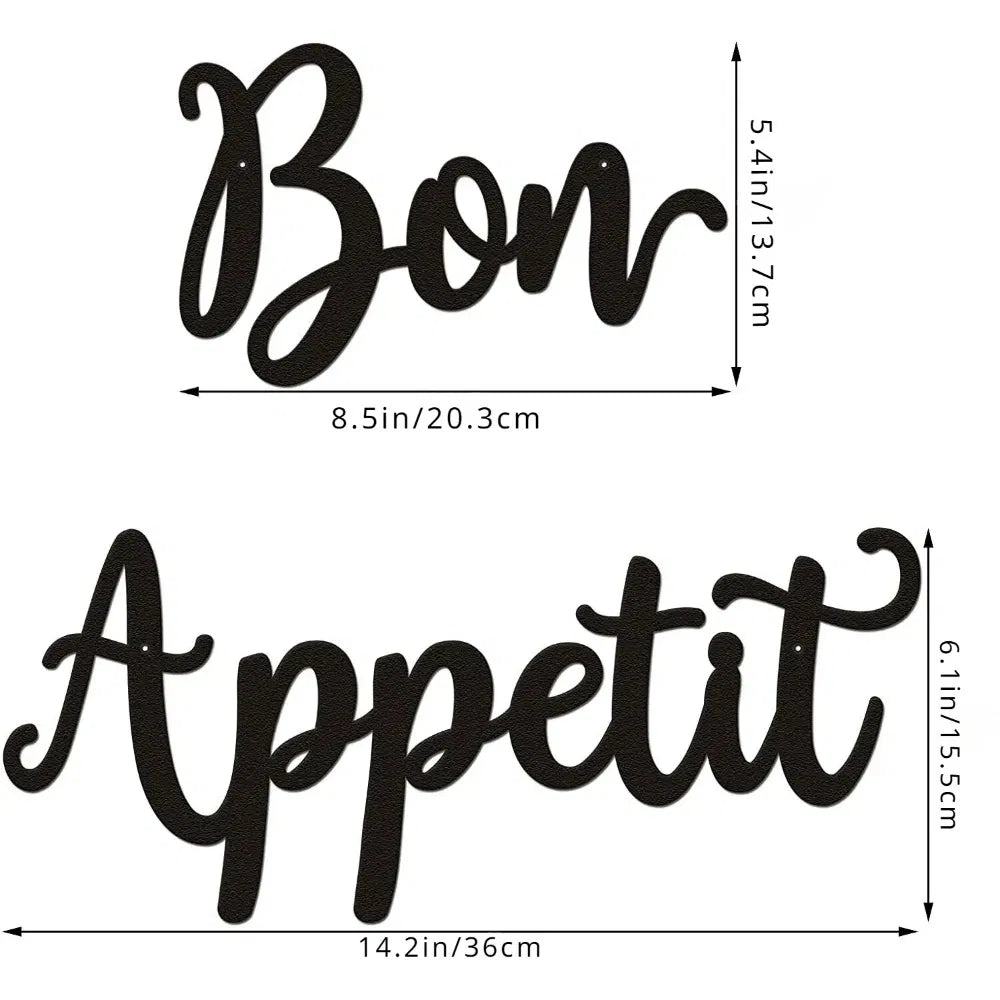2pc Bon Appetit Wall Décor Bon Appetit Metal Wall Sign Farmhouse Kitchen Wall Art Living Room Bedroom Study Porch Decor - view 3