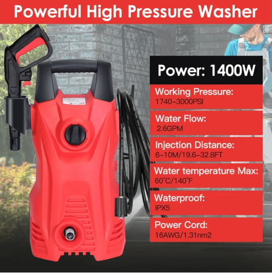 Electric High Pressure Washer 3000PSI Max 2.6GPM Powerful Car Washer Pressure Cleaner With Adjustable Spray Nozzle Soap - view 6