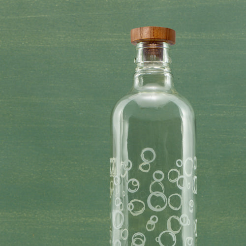 Bubbles Glass Water Bottle With Wooden Stopper-750 Ml - view 3