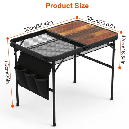 35.43x23.62x26in Foldable Camping Table Collapsible Picnic Aluminum Alloy Grill Stand 66LBS Max Load Height Adjustable - view 2