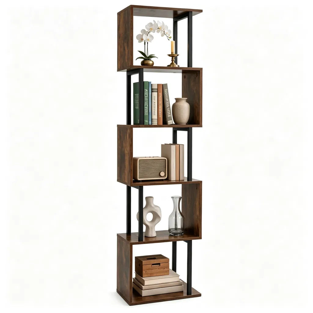 5-Tier S-Shaped Bookshelf, Modern Geometric Freestanding Display Shelf with Heavy-Duty Metal Frame - view 4
