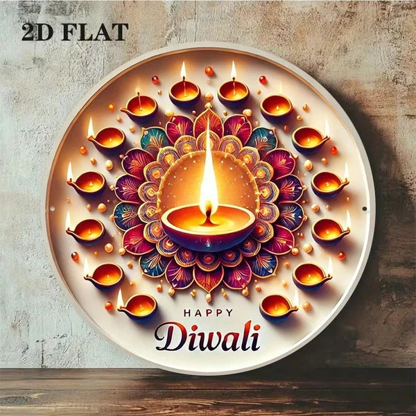 1pc 8x8in 2D Flat Round Sign Vintage, "New Year Diwali" Decorative Plaque - view 3